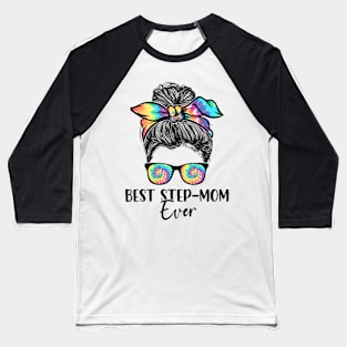 Best Step-mom Ever Tie Dye Messy Bun Bandana Mother's Day Baseball T-Shirt